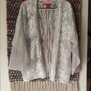 White Sheer Lace Kimono
